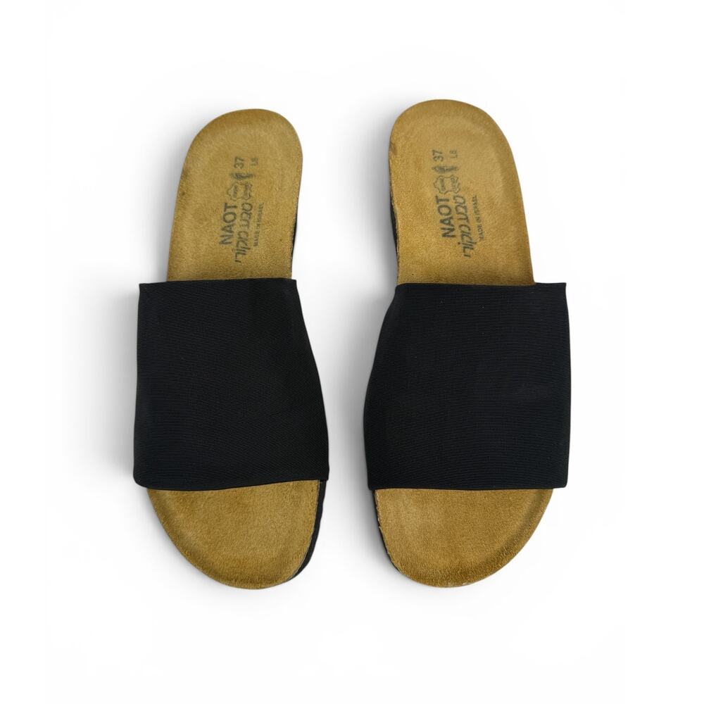 Naot Tampa Slide‎ Sandals Womens 6 6.5 EU 37 Black Stretch  Platform Cork Bed
